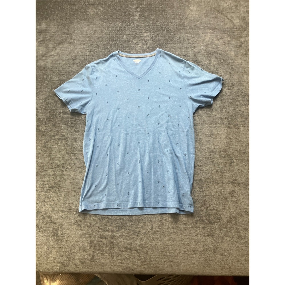Old Navy T-Shirt Mens M Blue All-Over Anchor Print Soft Washed V-Neck Everyday
